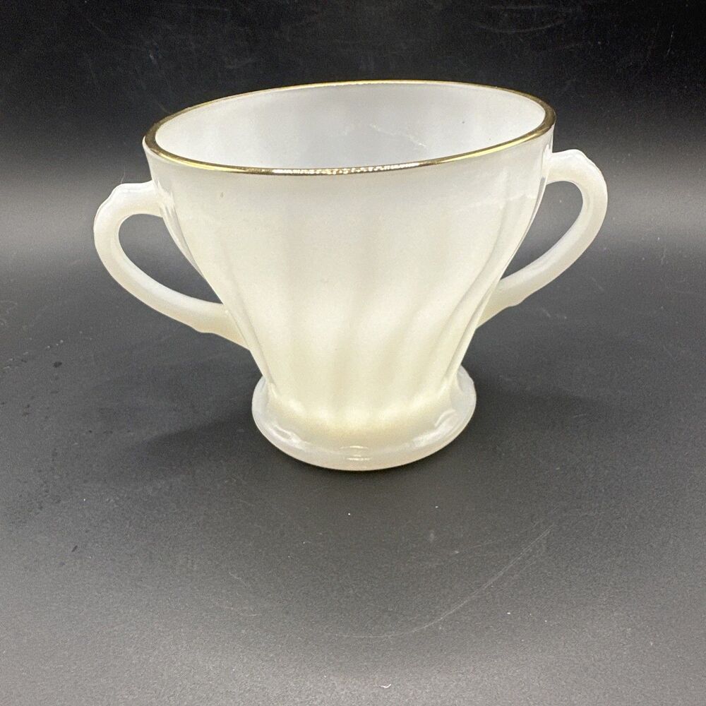 Vintage Anchor Hocking Fire King Dinnerware Cup Made in USA Milk Glass Gilded